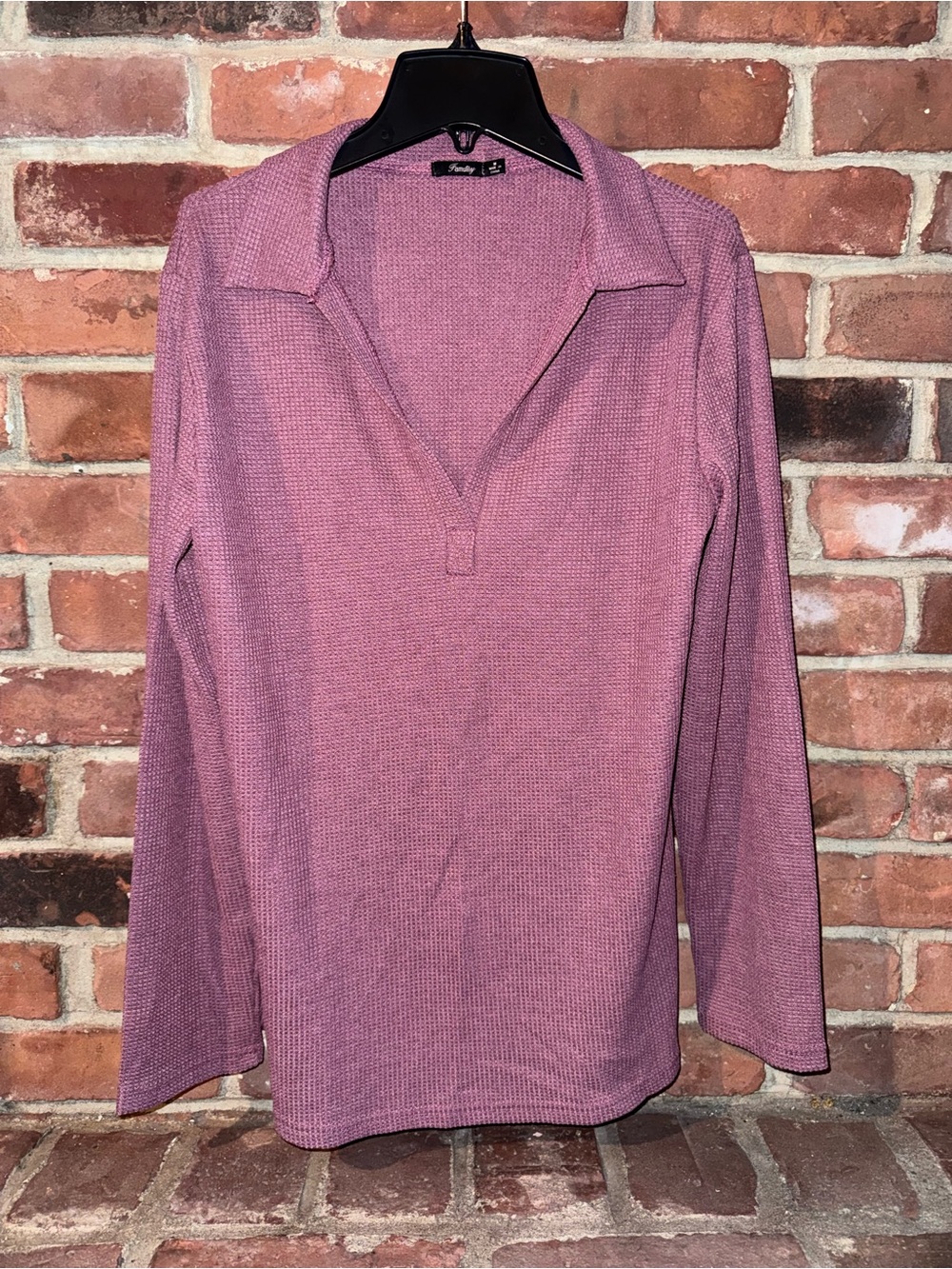 NWOT! Plum Long-Sleeve Waffle Polo Top